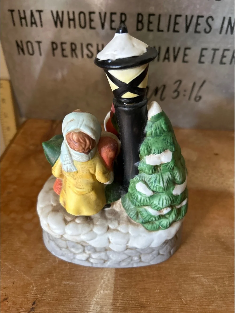 Vintage Ceramic Christmas Carolers Figurine with Lantern and Trees